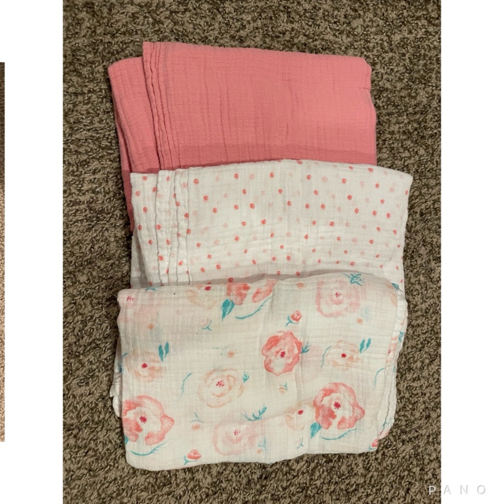 Floral and Polka Dot Muslin Swaddle Baby Blankets